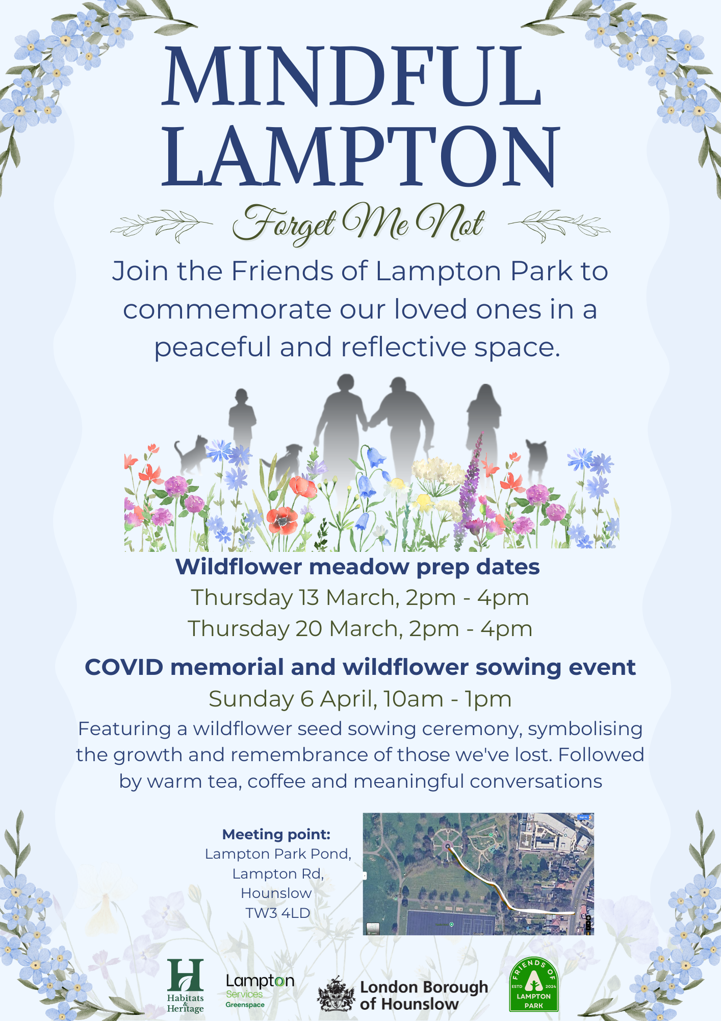 Mindful lampton forget me not event poster